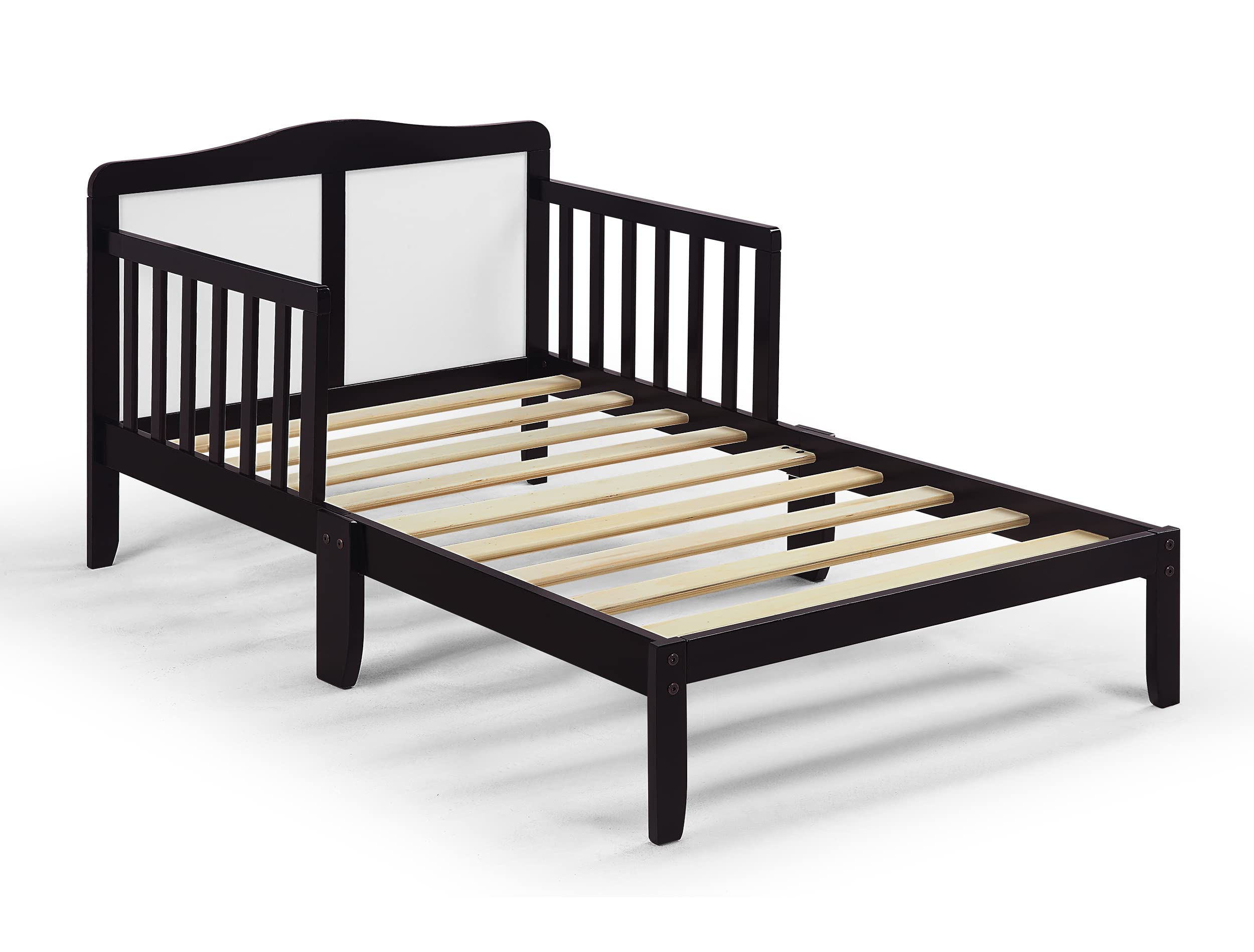 CITYLIGHT Toddler Bed Frame with Safety Guardrails, Solid Wood Toddler Bed for Kids, Boys & Girls, Easy to Assemble- Greenguard Gold Certified, Espresso & White
