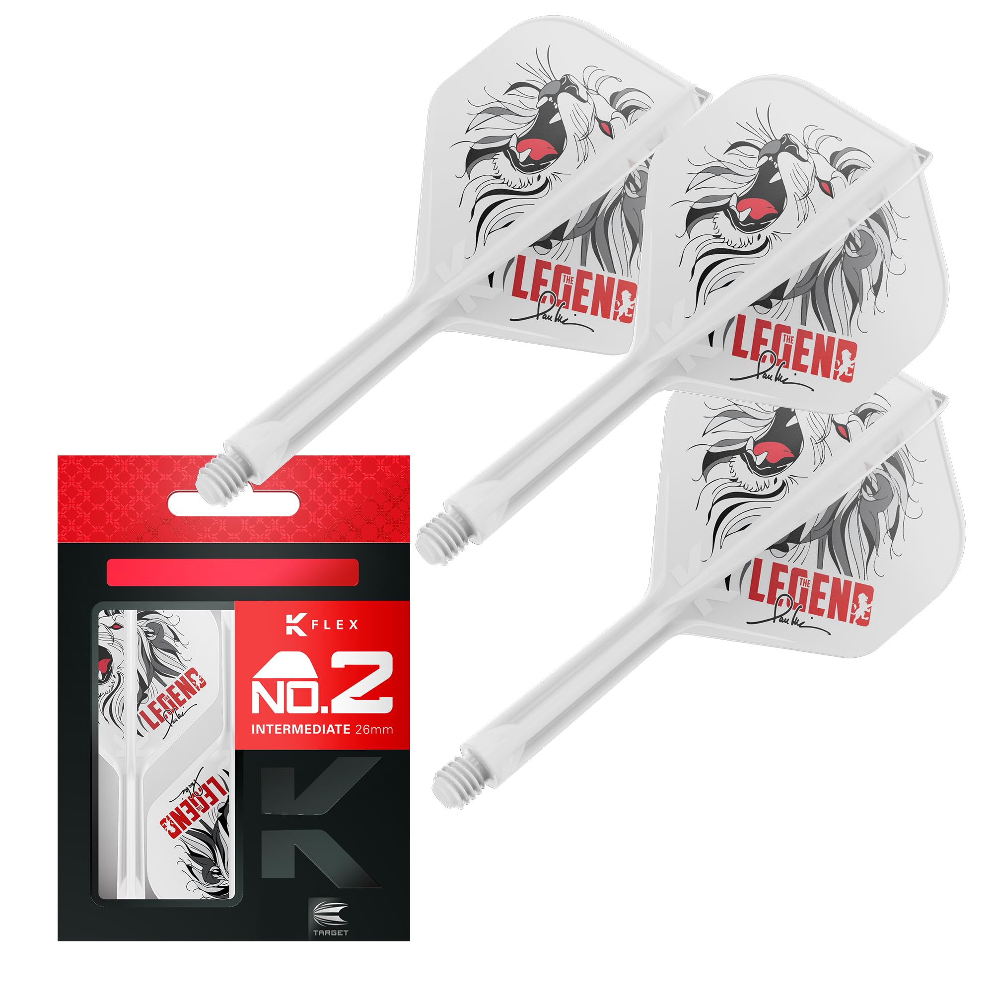 Target Japan K Flex Dart Flights and Shaft System, No.2 | Pack of 3 Kflex All In One Flight, White Paul Lim Darts Accessories | K-Flex Dart Stem – Intermediate (26mm)