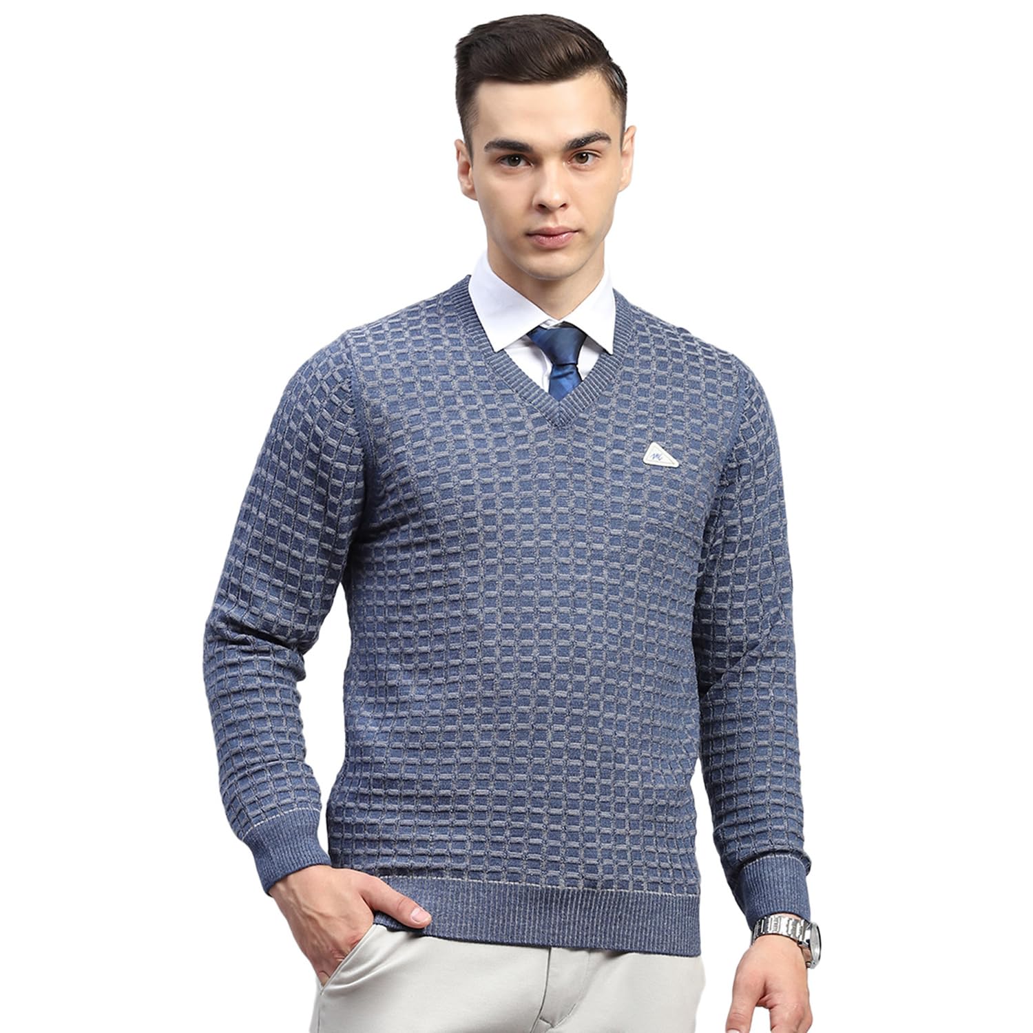 monte carlo Mens Checkered V Neck Full Sleeve Pullover (1243238VN)-picture-25