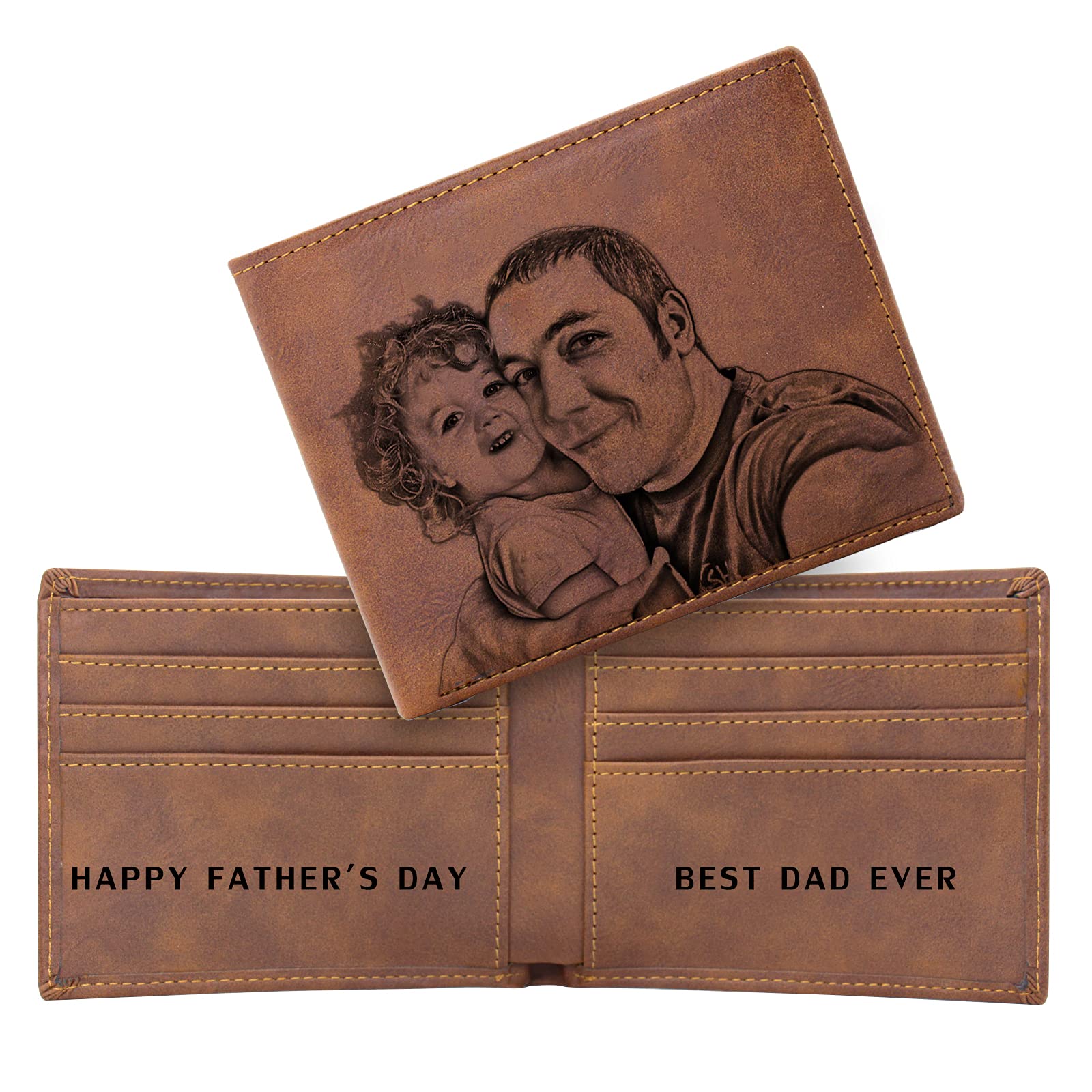 Amlion Custom Personalized Wallet for Men Engraved,Customized Photo Wallet Bifold Father's Day Gifts