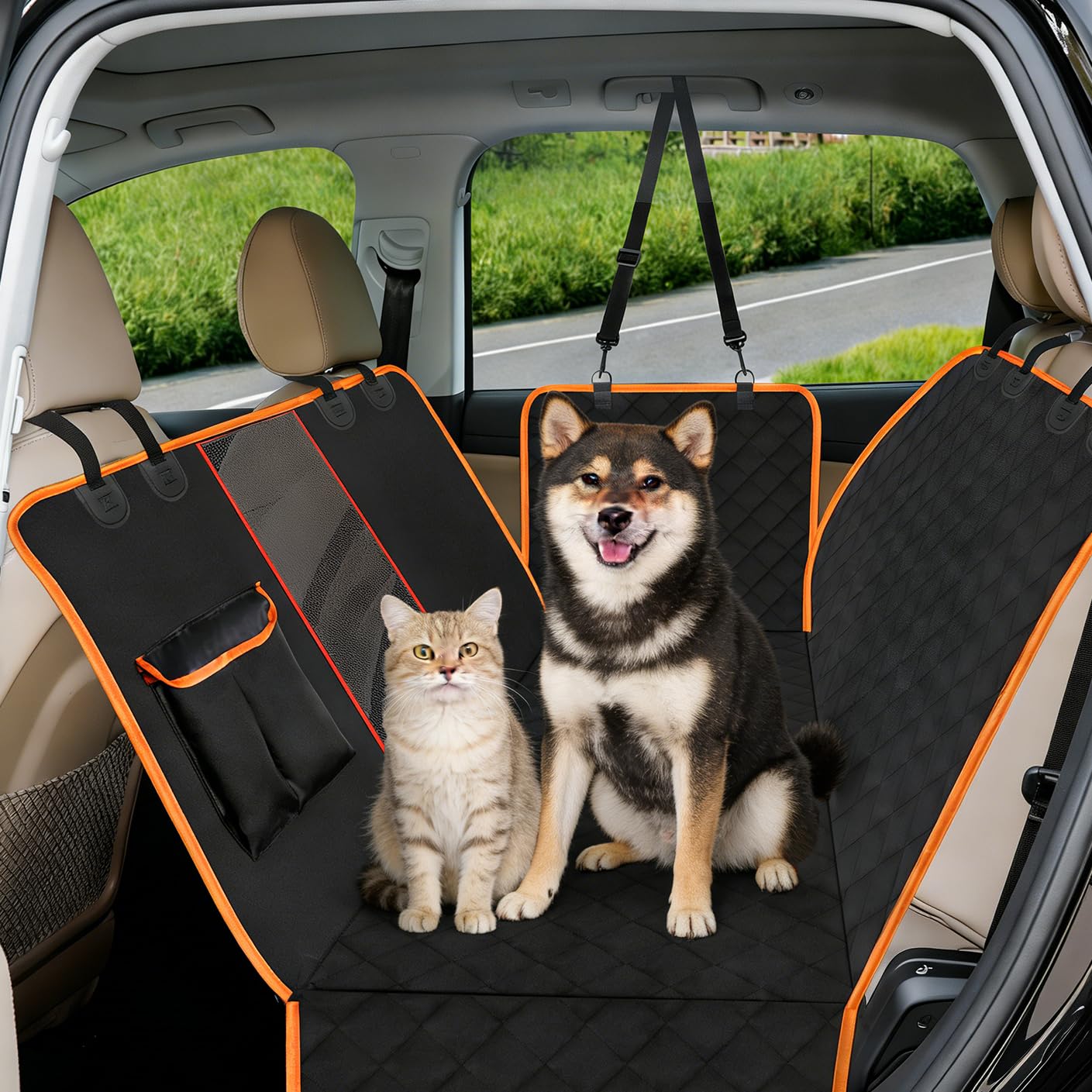 Sgizoku Housse de siège de voiture pour chien, imperméable et résistante aux rayures, hamac pour chien 600D pour siège arrière de voiture, antidérapant avec fenêtre en maille, protecteur de siège pour