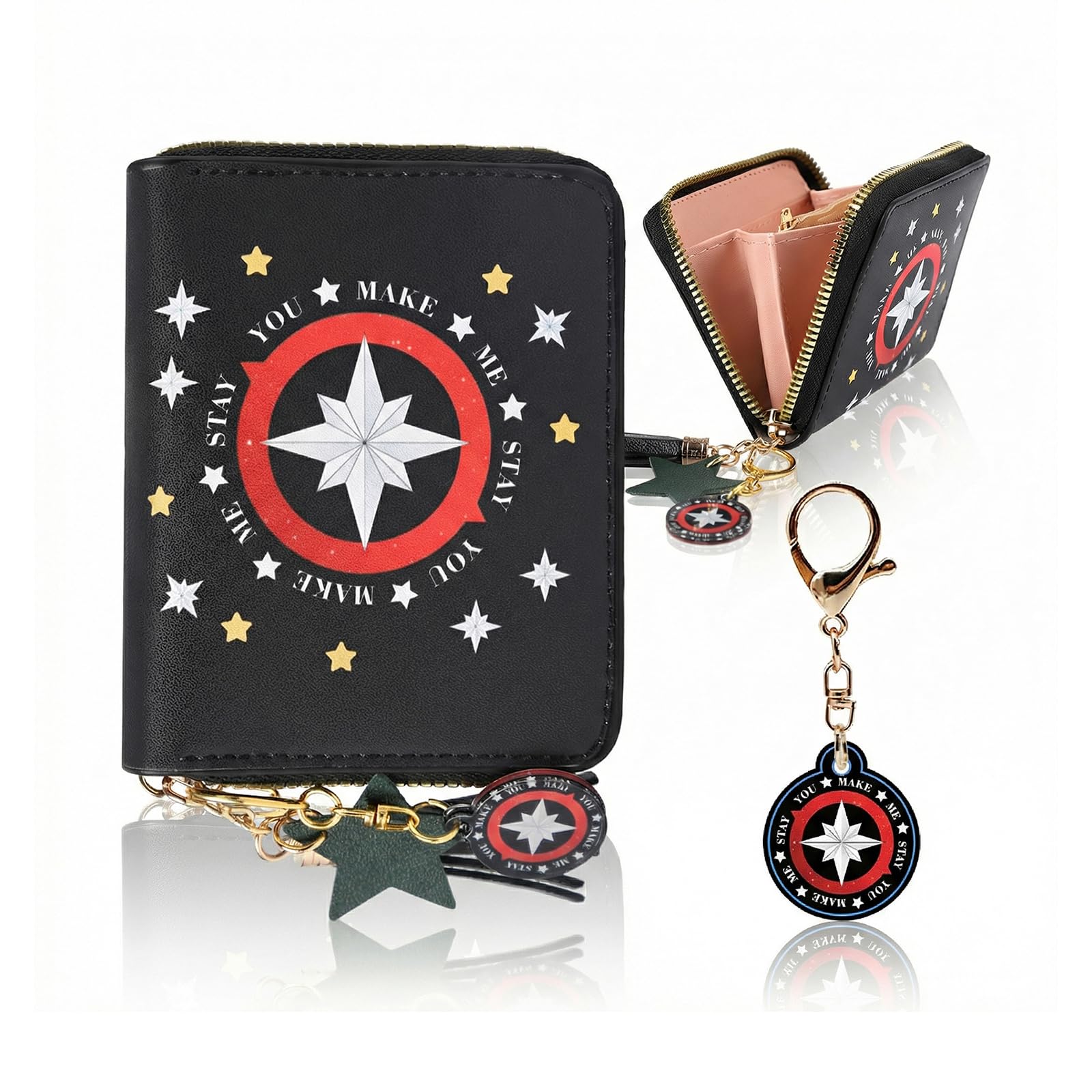 ZAYNORIA Wallet and Keychain Set, PU Leather Wallet with Matching Keychain, Stylish Korea Gifts and Everyday Merchandise