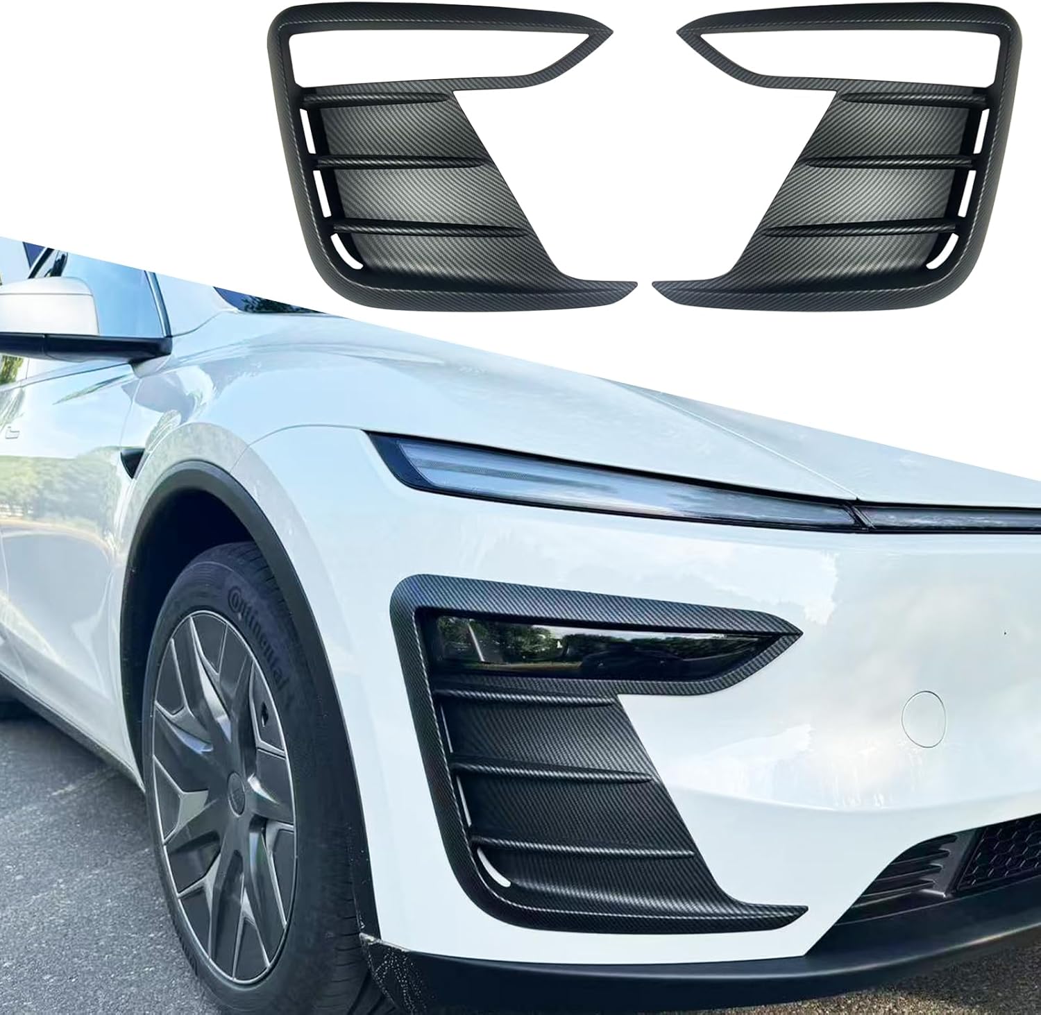 yhcdsea for 2025 2026 Tesla Model Y Juniper Front Fog Light Cover Trim Eyebrow Frame Decorative Accessories (Juniper-Matt Carbon Fiber Pattern)