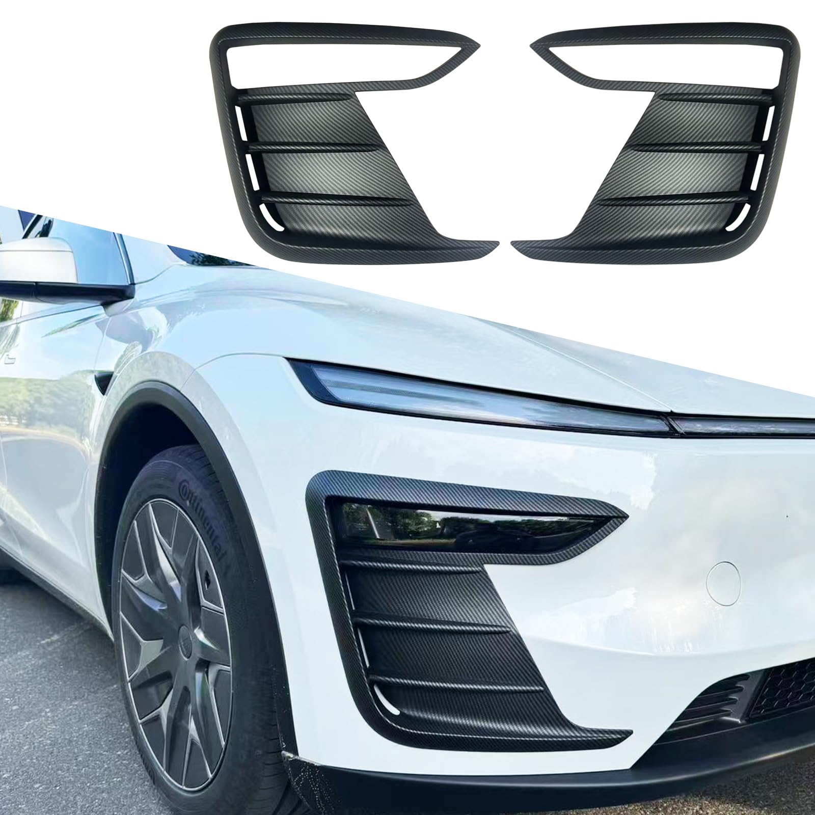 Photo 1 of yhcdsea for 2025 2026 Tesla Model Y Juniper Front Fog Light Cover Trim Eyebrow Frame Decorative Accessories (Juniper-Matt Carbon Fiber Pattern)