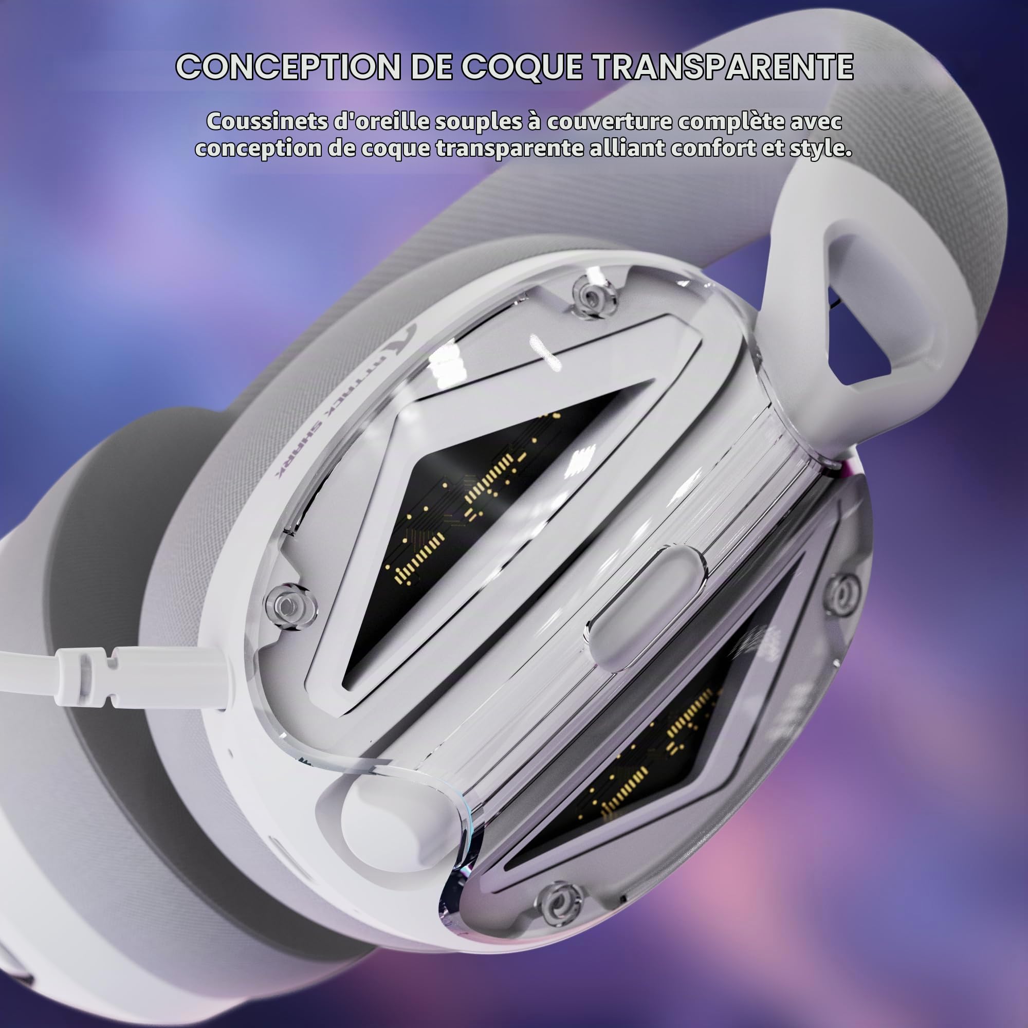 ATTACK SHARK L60 Casque Gaming sans Fil avec Mics Détachables-Blanc | 2,4G/BT/3,5mm, Ultra-léger Headset, Haut-parleurs de 40mm, Circum-aural, Réduction de Bruit, Son Surround 3D, PC/Mac/PS/Xbox