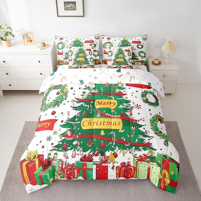 Christmas Cartoon Tree Comforter Set Twin Size,Merry