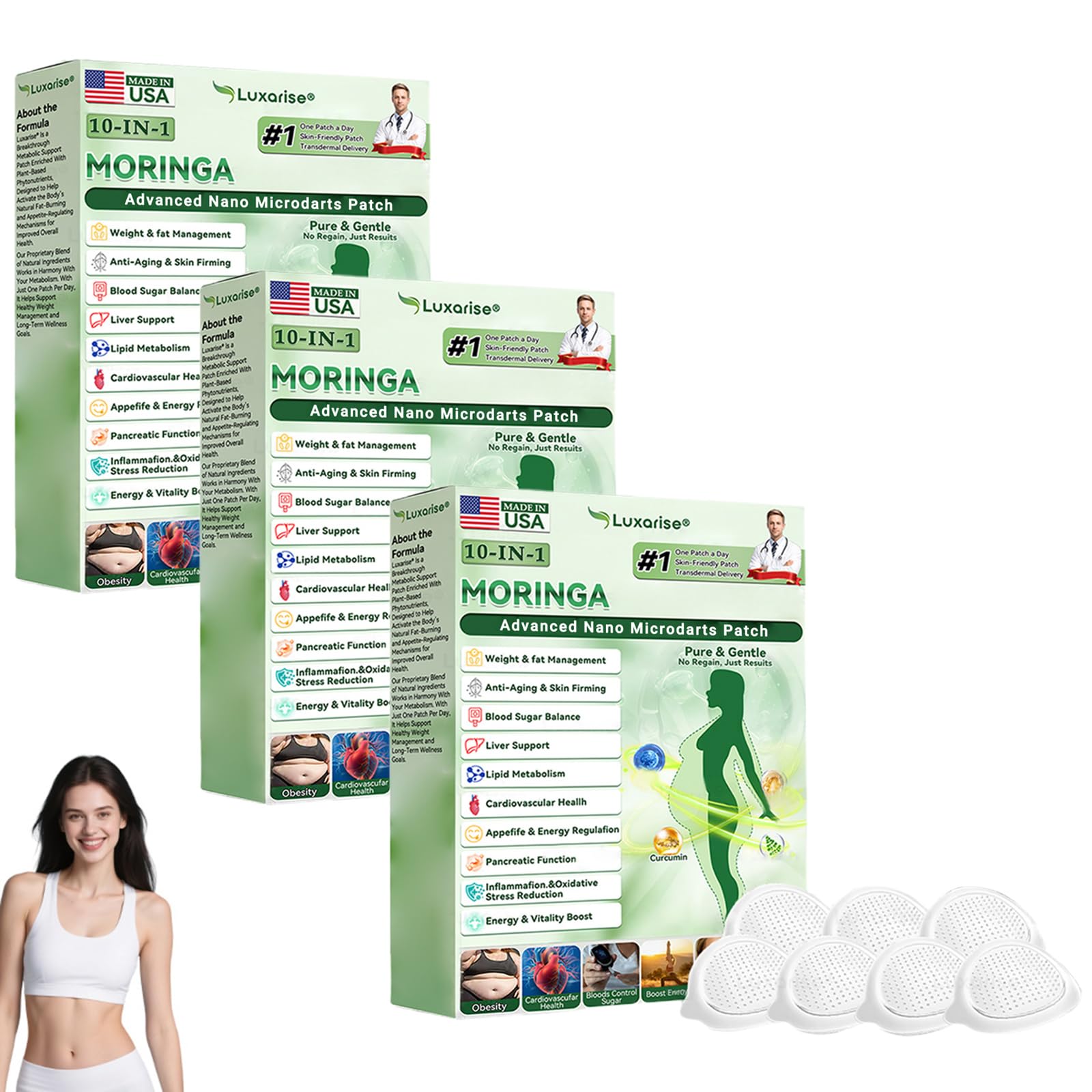 Luxarise Moringa 10-IN-1 Advanced Nano Microdarts Patch, Luxurious Patch, Firming Skin and Body Shaping Care Patch, Natural Ingredients Suitable for