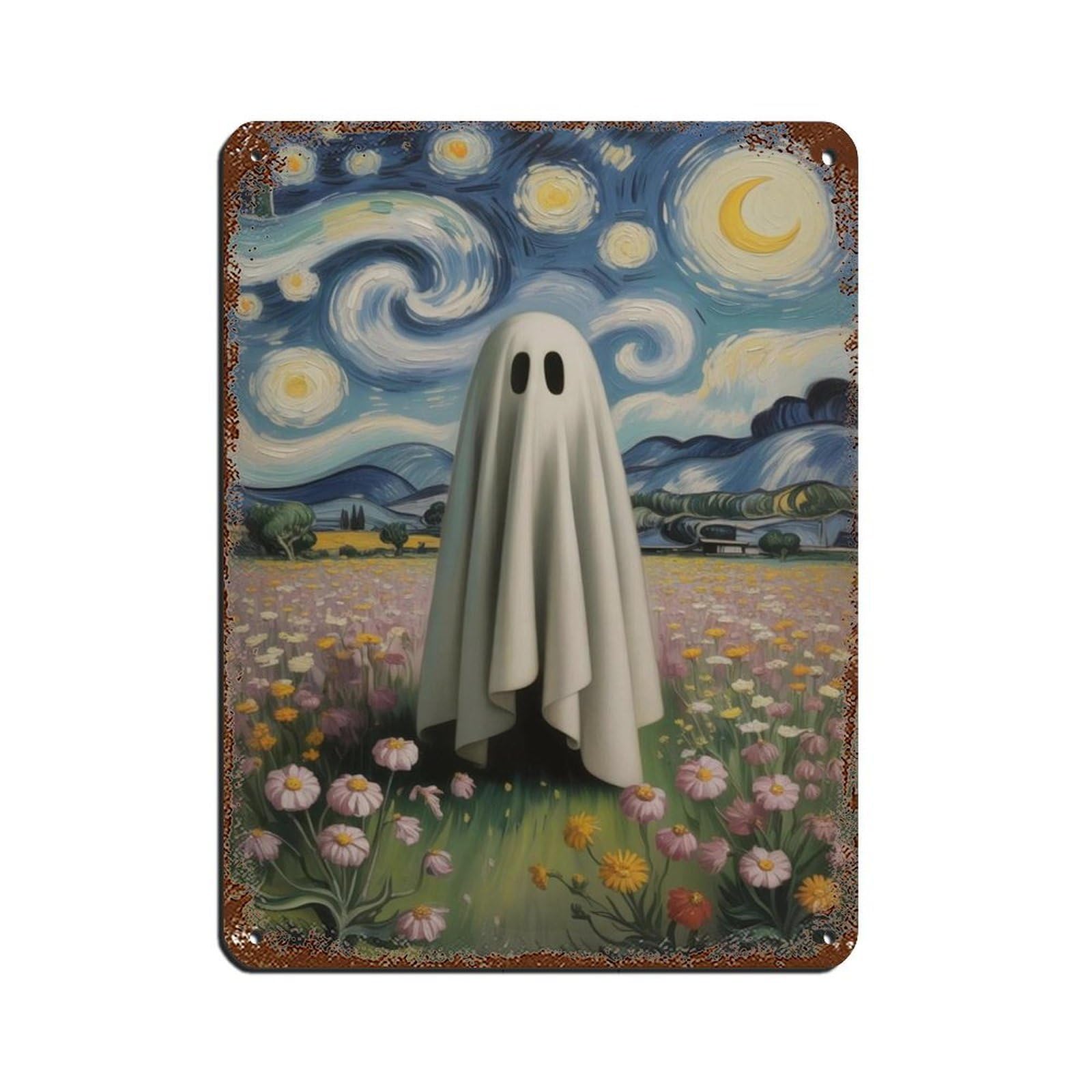 Ghost in The Wildflower Poster, Spooky Art (3) Tin Sign Vintage Metal Pub Club Cafe Bar Home Wall Art Decoration Poster Retro 12x16inch(30x40cm)