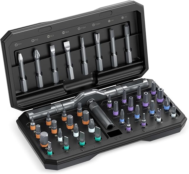 Magnetic Screwdriver Set, 42 in 1 DIY Ratchet Screwdriver Set for Christmas Gifts, Multi Bit Magnetic Drive with 40 PCS Magnetic Bits, Portable Repair Tool Kit for Home, Bike, Repairs-Black