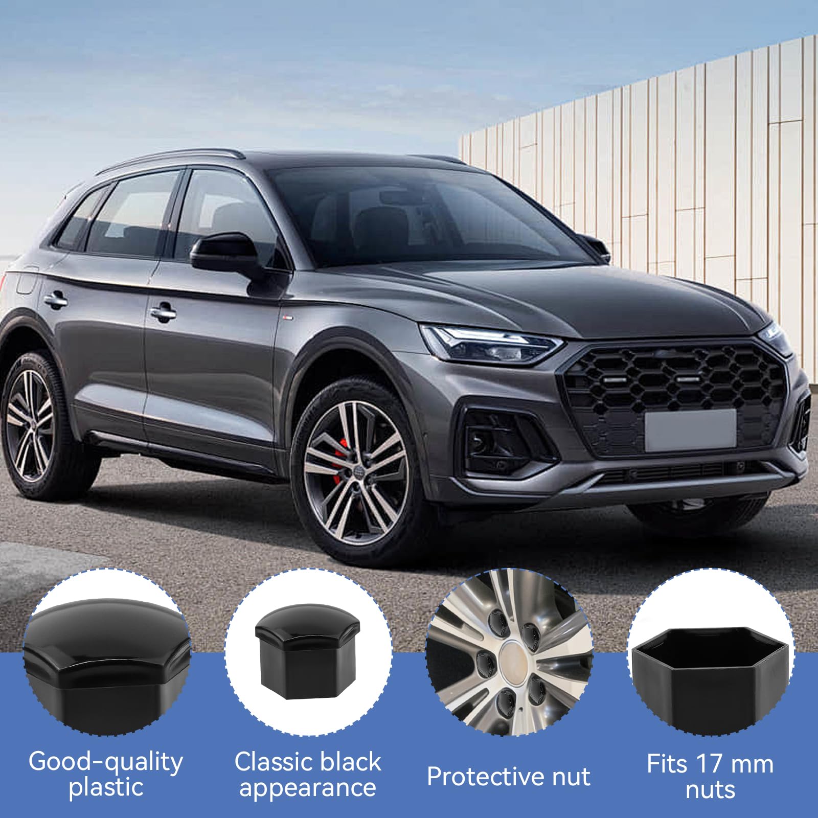 20 Pièces Cache Ecrou, 17 mm Capuchons de Boulons de Roue avec Outil de Démontage, Universel Cache-écrous de Pneu Hexagonaux pour Écrous de Roue de Voiture (Noir) - 4
