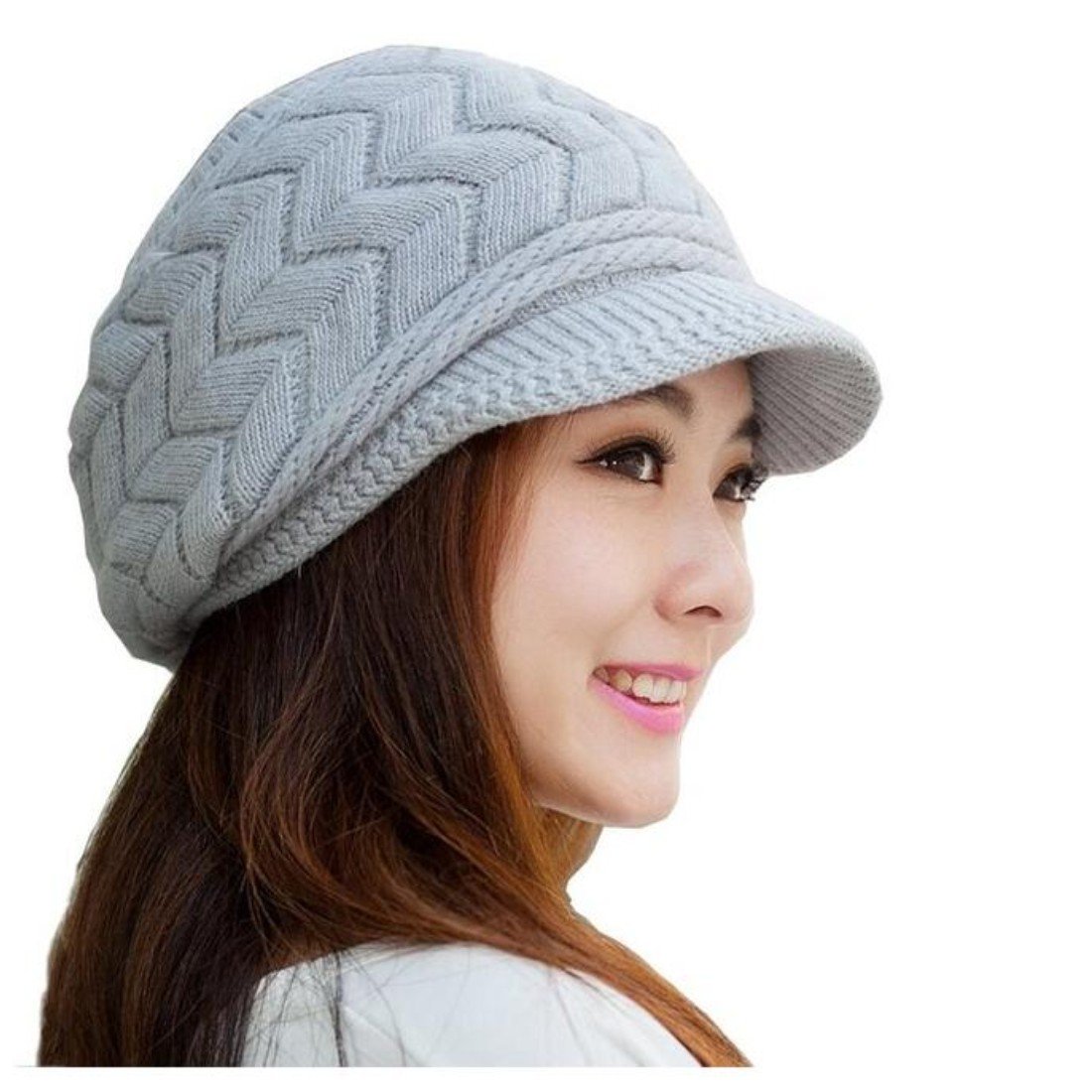 ELINKA Women Winter Warm Knitted Hat, Beanie Cap Slouchy Wool Hats Snow Ski Berets Snapback Caps with Visor