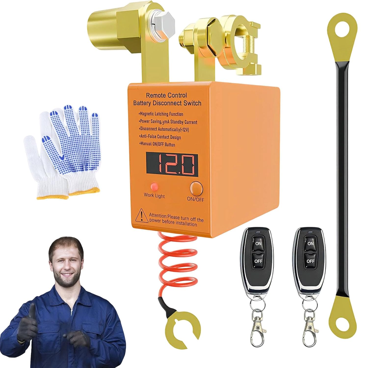 2026 New Remote Control Car Battery Disconnect Switch Kit, 12V 240A Side Post Wireless Battery Disconnect with LED Screen, Smart Power Control, Voltage Protection for Auto RV Truck (1PC)