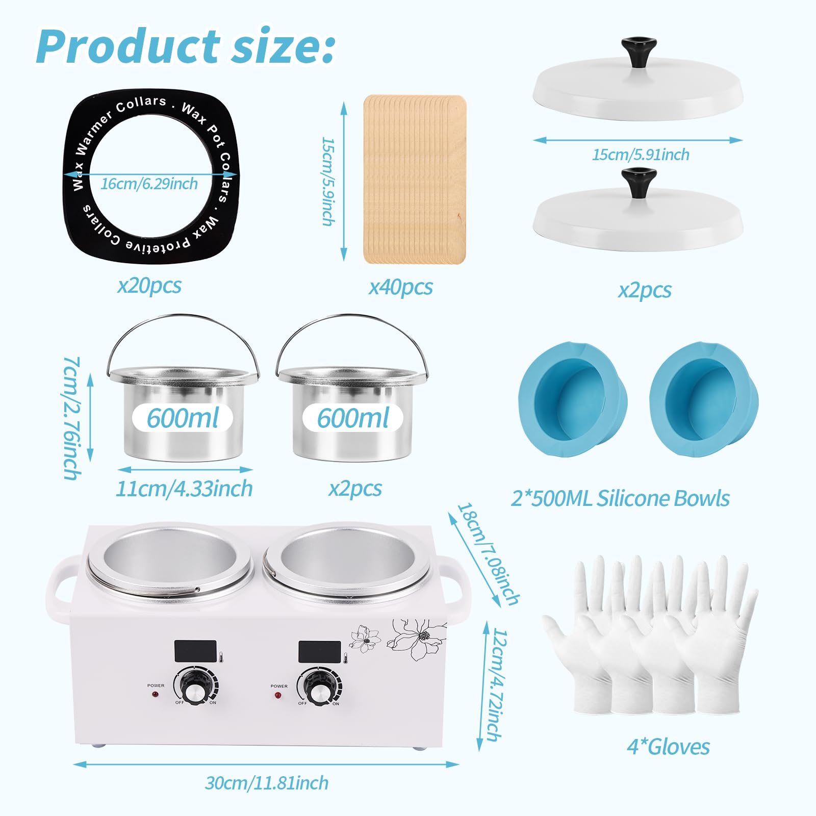 Double chauffe cire, iklestar kit professionnel appareil a cire chaude épilation, chauffe-cire électrique avec bâtonnets et bols en silicone pour utilisation à domicile, en spa ou en salon