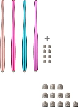 Slim Waist Stylus Pen for Touch Screen Pink, Purple, Blue, Rose Gold + Replacement Mesh Fiber Tips Pack of 12