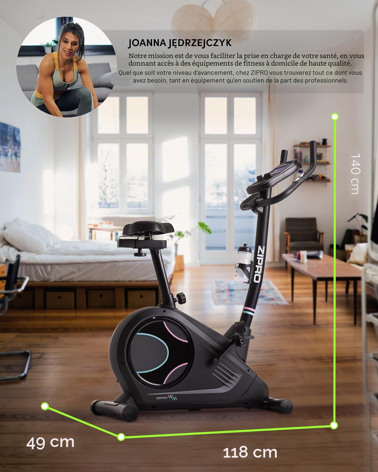 Zipro Vélo d'appartement Flame, Ergomètre Fitness, Vélo d'appartement magnétique, Ergomètre jusqu'à 150 kg, Vélo d'intérieur, Vélo d'entraînement à domicile, Vélo ergomètre filaire