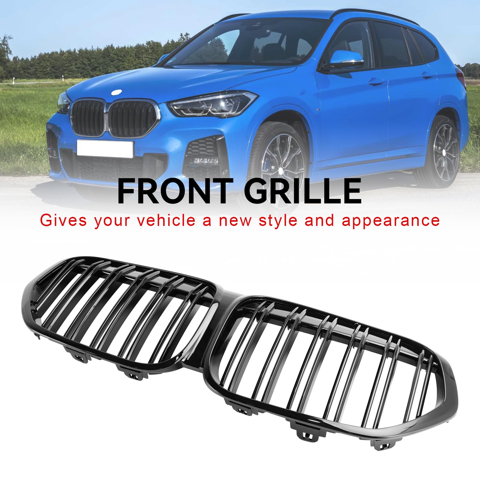 Front Kidney Grille Adatto per BMW X1 F48 F49 2019-2021 Dual Slat (No Logo)