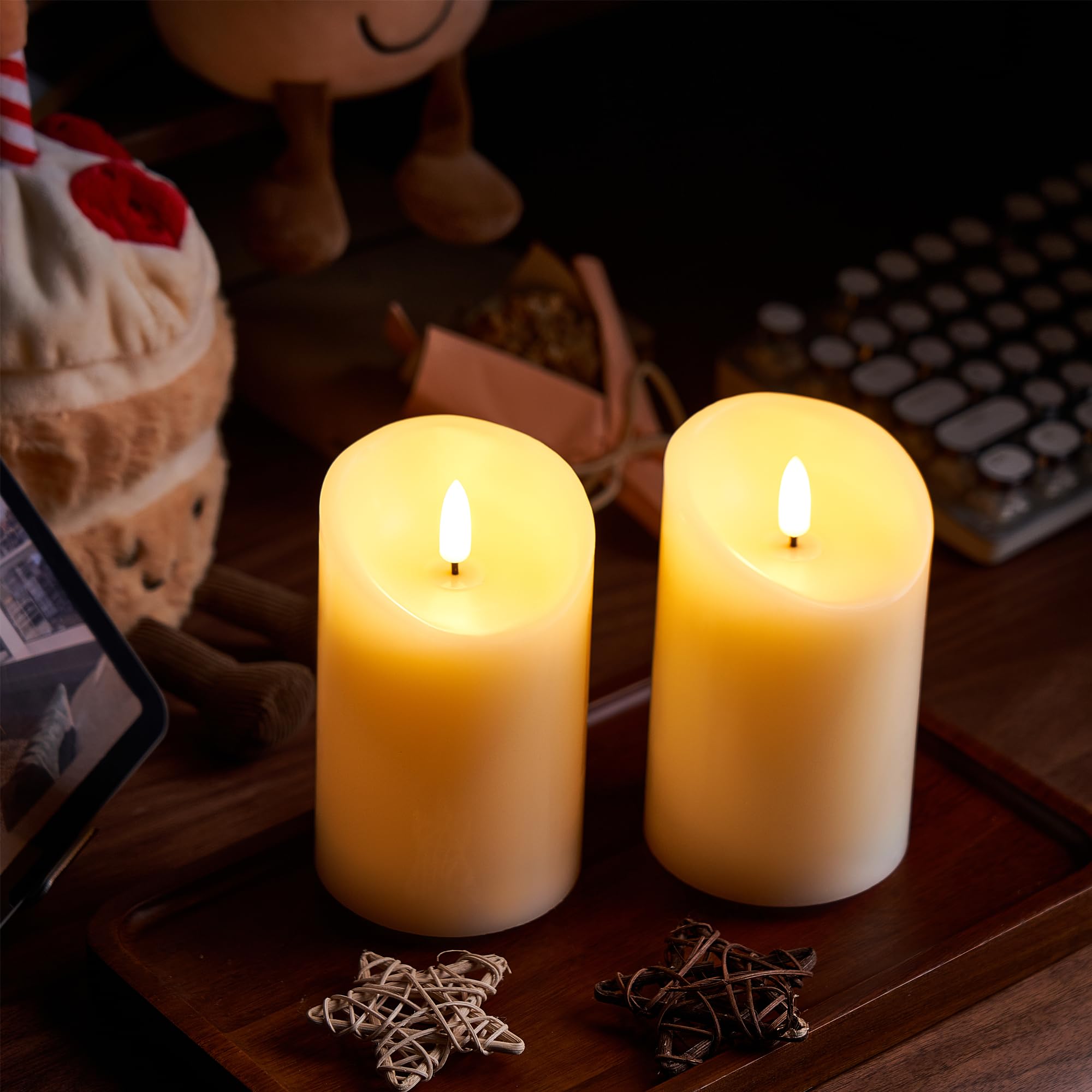 FiiMoo Velas LED Recargables, Pack de 2, Velas Eléctrica Efecto Llama con Cable de Carga USB y Temporizador, Vela de Pilas, 3D Efecto Llama, para Navidad Halloween Fiesta Decor Habitacion, 15cm Marfil