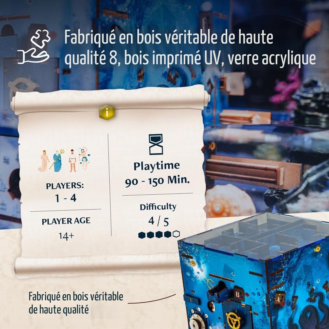 INSCAPE Labyrinthe Atlantis - Boîte à énigmes en Bois - Boîte de Puzzle - Escape Room Jeu pour Adultes et Enfants - Jeux de Puzzle en Bois 3D - Jeux de réflexion - Coffret Cadeau