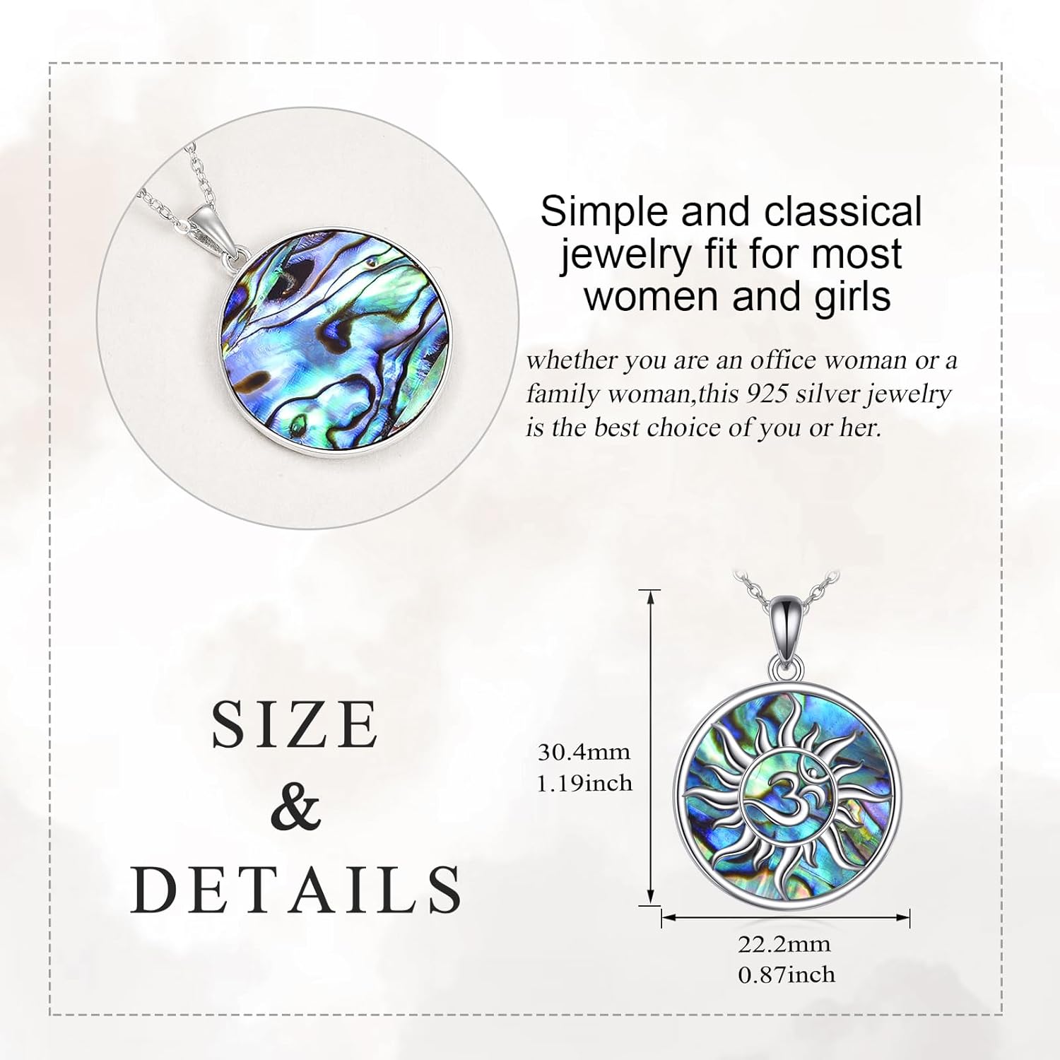 Om Necklace 925 Sterling Silver Sun Ohm Pendant Necklace Abalone Jewelry Gifts for Women Men - Image 6