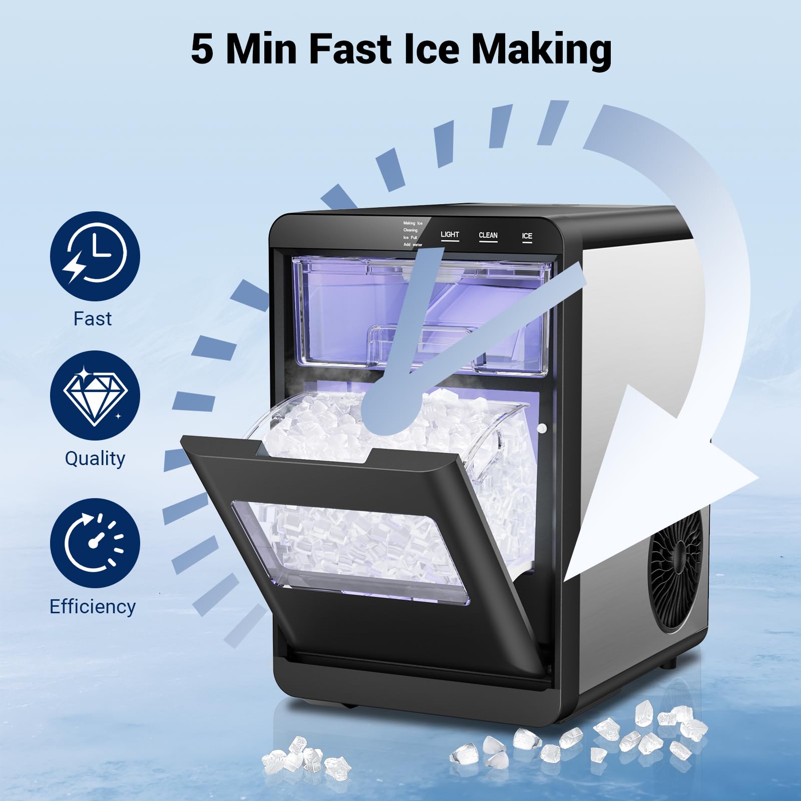 Nugget Ice Maker, Portable Countertop Ice Maker,Soft Chewable Pellet Ice Stainless Steels Nugget Ice Machine For Kitchens/Home/Office/Bar on Fridge.com - View 2