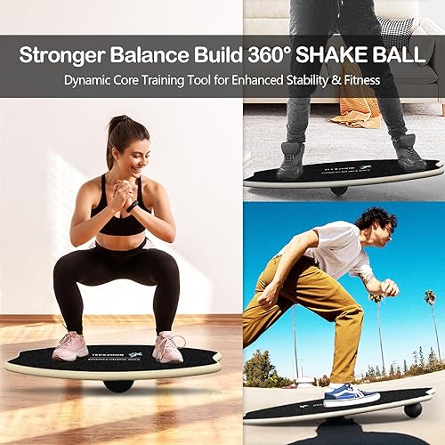 Planche d’Équilibre Bois, Planche d’Équilibre Pro avec Rouleau, Balle d’Équilibre, Support, Planche Multifonction Intérieure de Skateboard & Surf, Planche de Tricks pour Fitness, Yoga & Rééducation - 5
