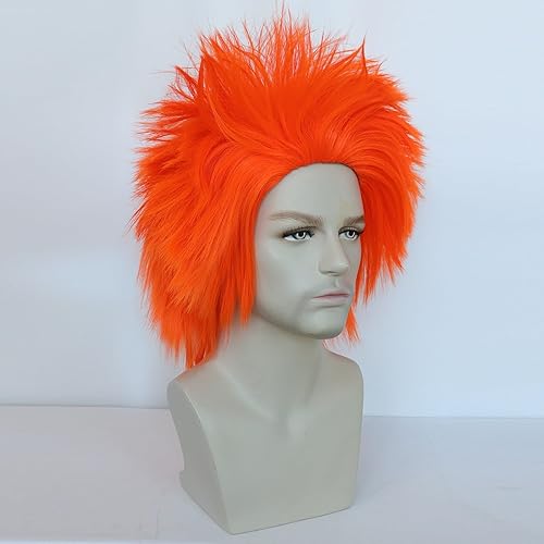 Miniatura 5 de ANOGOL Gorra de pelo + peluca loca naranja, peluca única con puntas y divertida, peluca de pelo loco, peluca mullida, pelucas para payasos, peluca