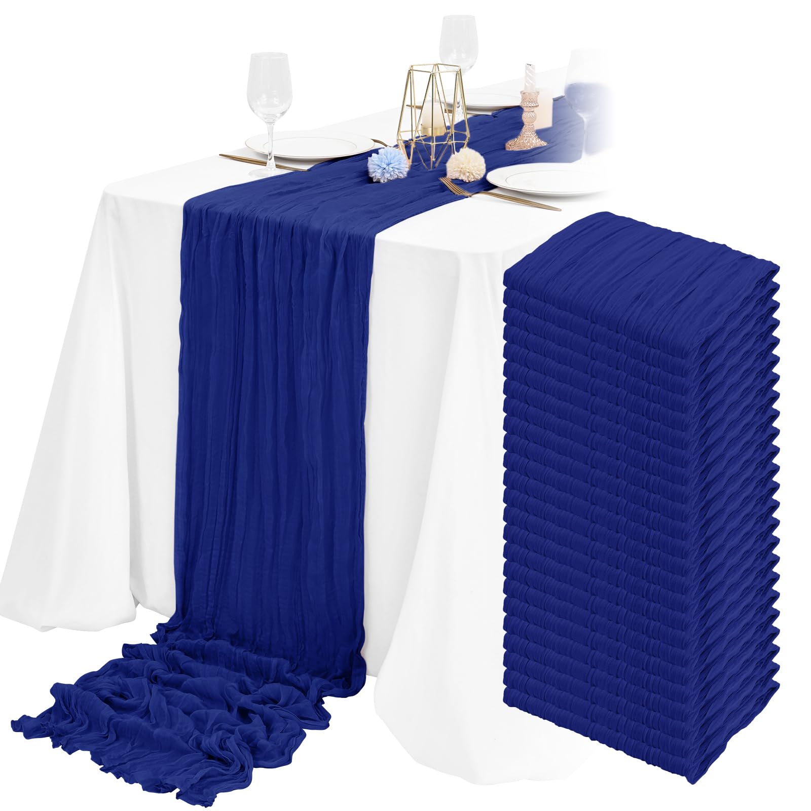 Chemin de table en étamine bleu roi 50x304 cm pour décoration de mariage bohéme