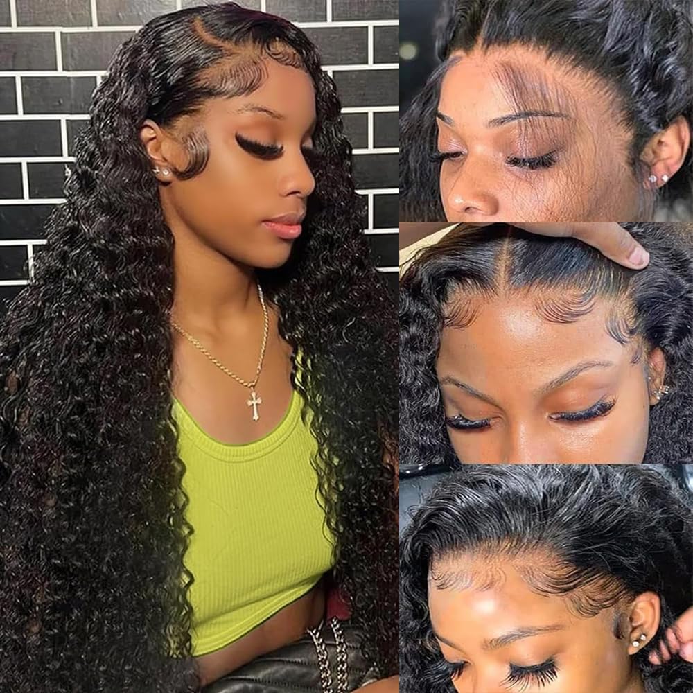 Muzkala 13x6 Deep Wave Lace Front Wigs Human Hair HD Lace Front Wigs Human Hair Pre Plucked Natural Balck Color Glueless Wig 100% Virgin Lace Front