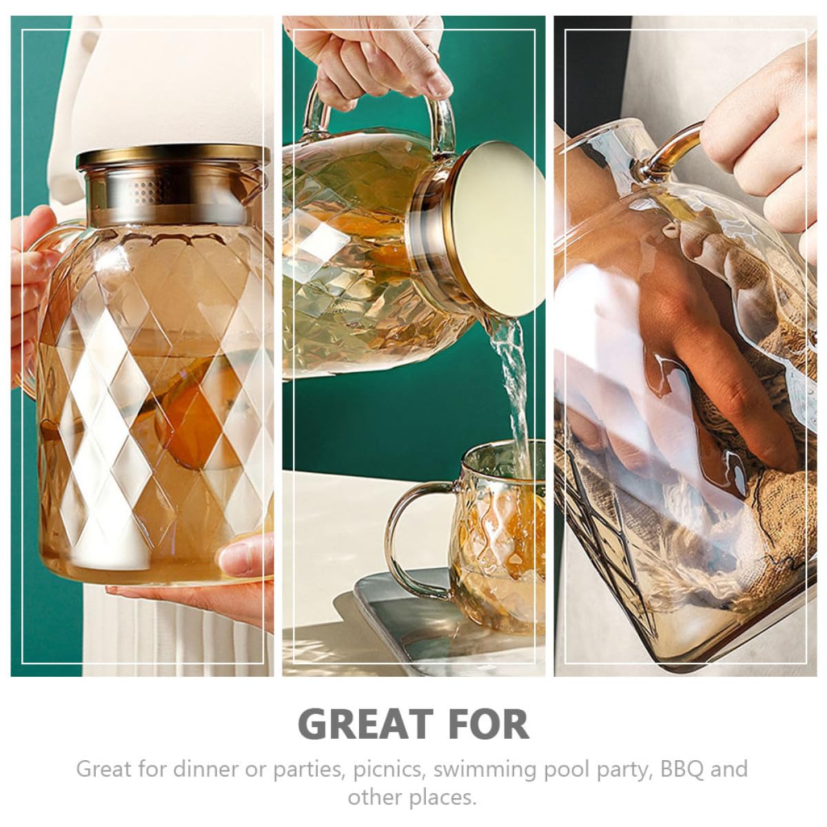 BESPORTBLE Jarra de Agua Hervida Fría de Vidrio 1800ml, Tetera de Cristal Transparente de Gran Capacidad para Jugo y Bebidas Refrescantes, Adecuado para Cocina y Hogar