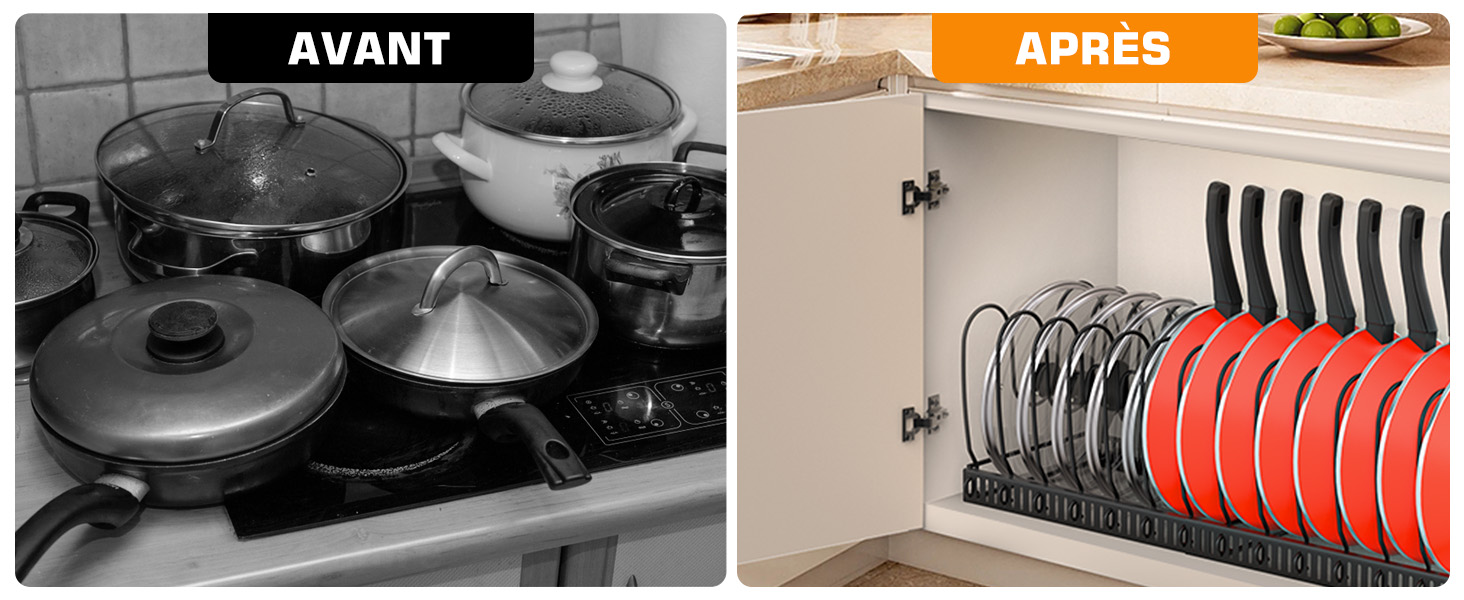 Lot De 3 Supports De Couvercles De Casserole Réglables En Inox - Organisateur Pour Armoire De Cuisine