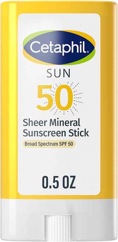 Cetaphil Sheer Mineral Sunscreen Stick, Face & Body, SPF 50, 0.5oz | Zinc Oxide & Titanium Dioxide, Broad Spectrum Uva/Uvb, Reef-Safe, Fragrance-Free, Face & Body, Travel-Size Stick