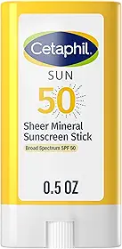 Cetaphil Protetor solar mineral transparente para rosto e corpo, 14 g, 100% UVA/UVB protetor solar mineral: óxido de zinco e dióxido de titânio, FPS 50 de amplo espectro, para peles sensíveis
