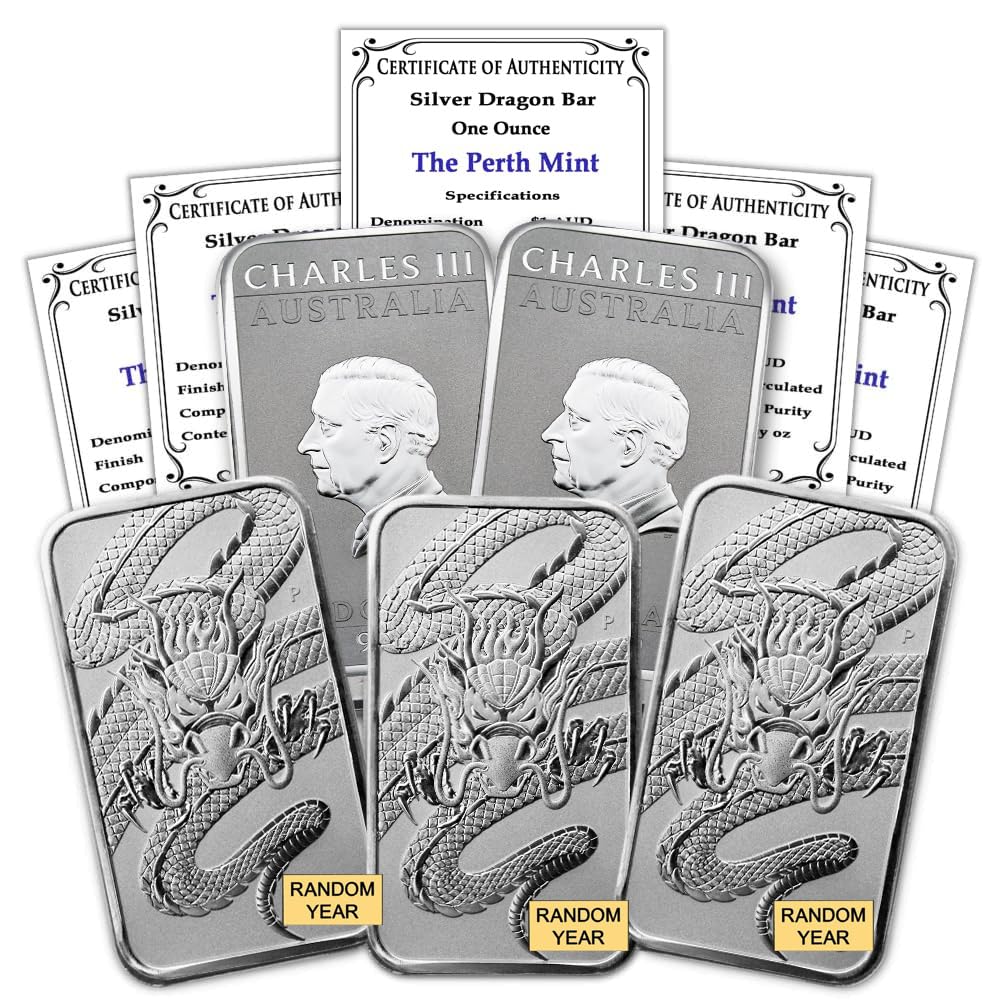 Silver Dragon Bars - 5 Lot 1 oz Perth Mint -1