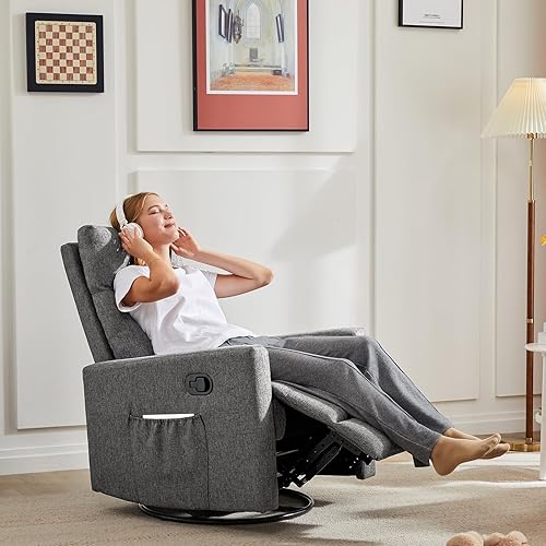 Miniatura 20 de Sweetcrispy Silla reclinable, silla basculante giratoria 360 grados para adultos, sillas reclinables deslizantes, sillas de guardería para sala