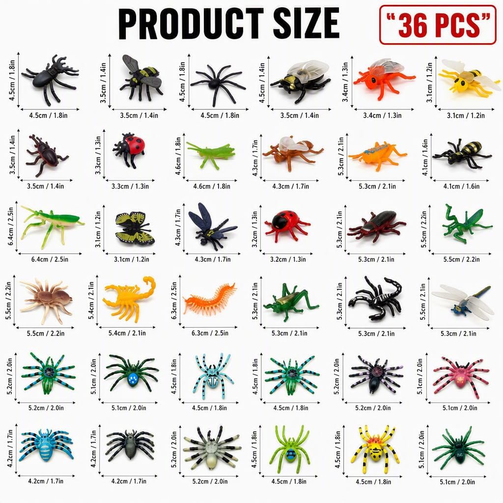36Pcs Plastic Bugs, Fake Bugs Insects Set, Bug Toys Collection