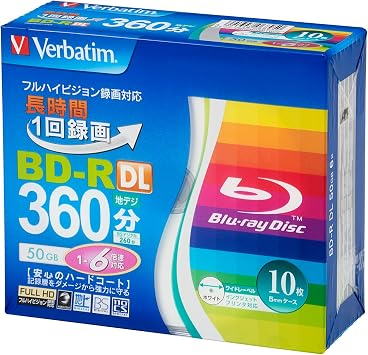 Verbatim Blu-ray Disc BD-R DL 50GB Single Sided Dual Layer 1-6x Speed 10 Recording Confirmed Recorder Operation from Major Domestic Manufacturers such as Diga, Compatible with Inkjet Printers, White