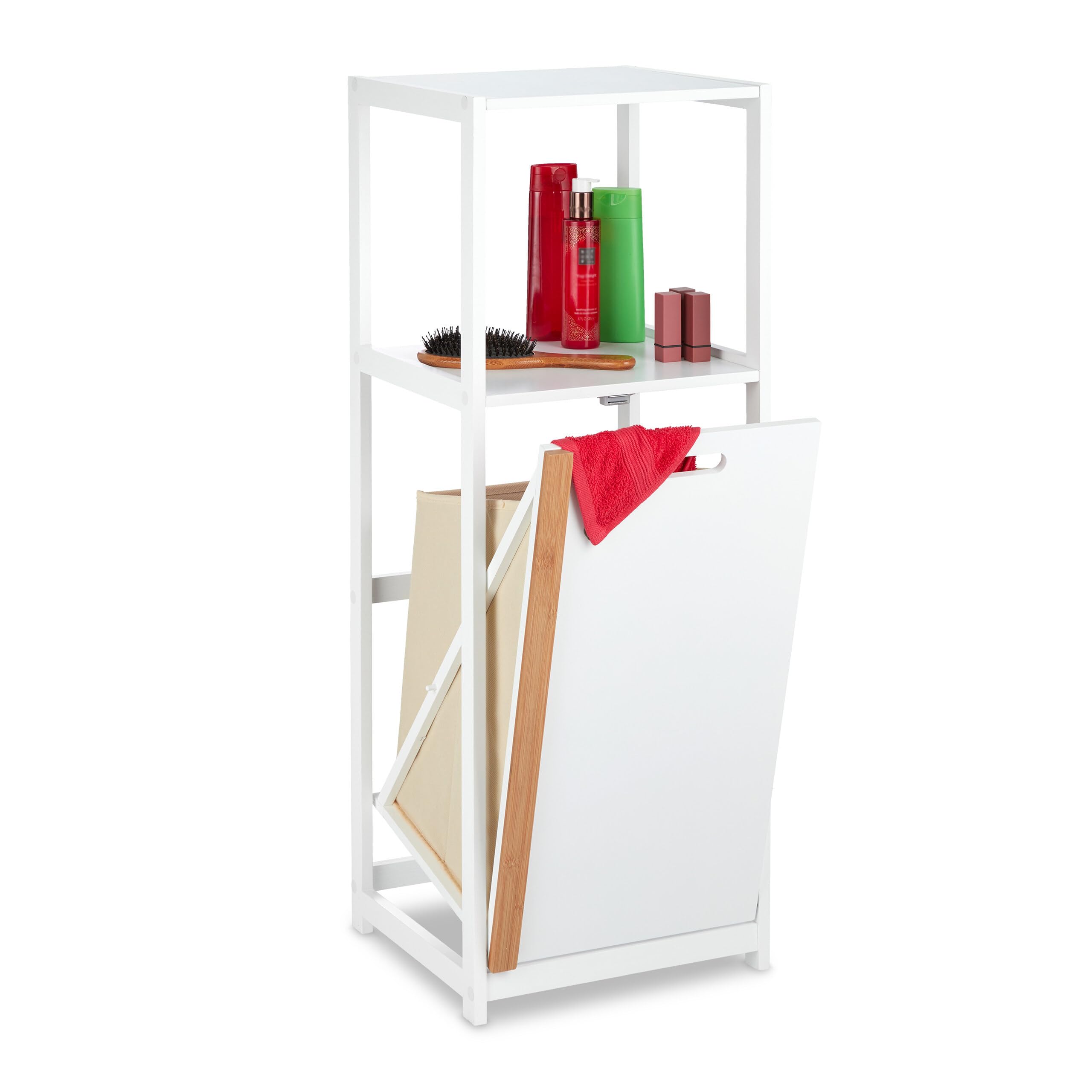 Relaxdays Badregal mit Wschekorb, 2 offene Ablagen, kippbarer  Wschesammler, MDF & Bambus, HBT: 98x36x30 cm, wei/natur : Amazon.de:  Kche, Haushalt & Wohnen
