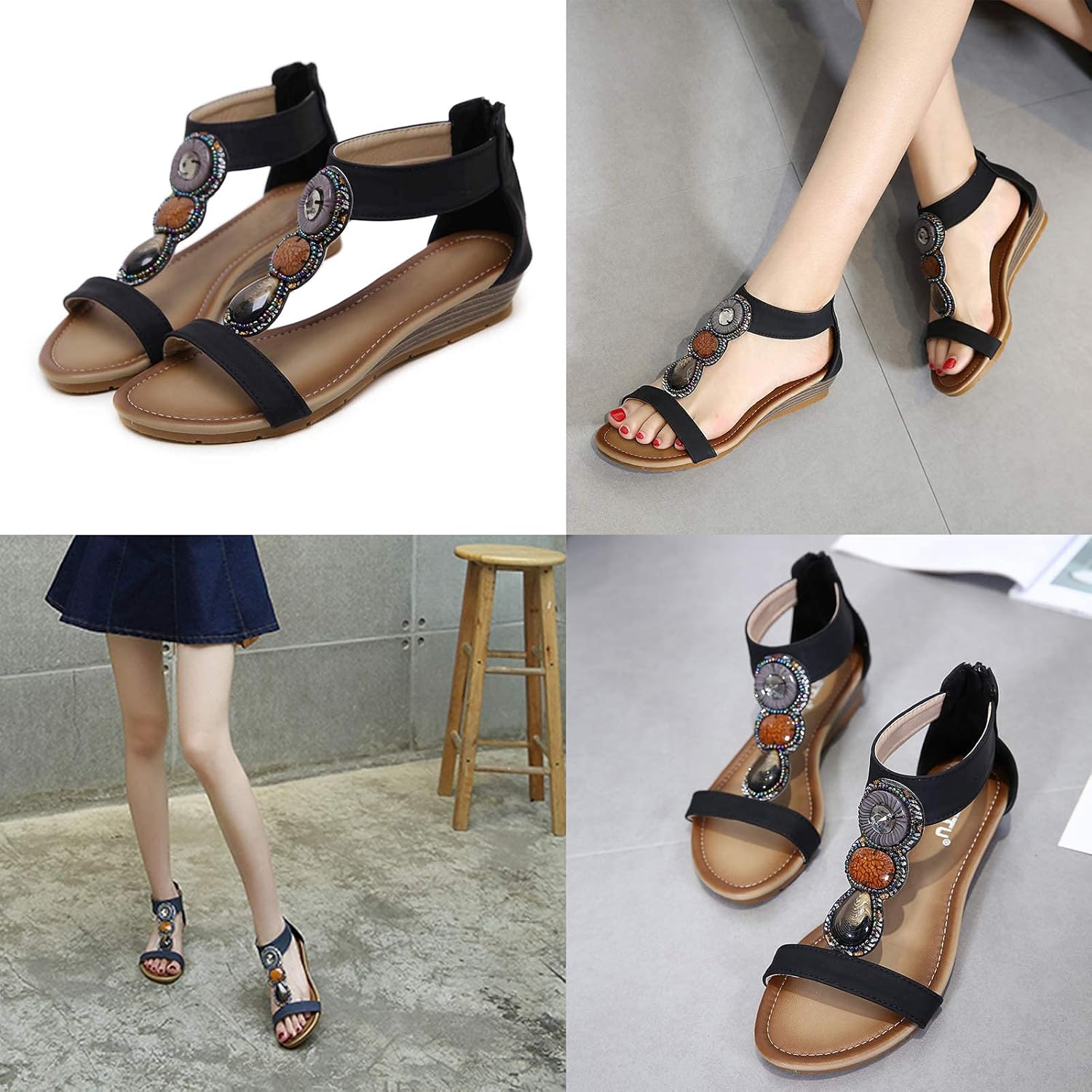 女性オープントゥ Tバックサンダル T ストラップビーズボヘミアングラディエーターウェッジサンダルビーチシューズアンクルストラップ付 楽天市場】美脚  ウェッジソール サンダル オープントゥ レディース 春 夏 ボヘミアン風 グラディエーターサンダル バックファスナー ... レディース ビーチサンダル グラディエーターサンダル 夏 フラット Tバック クロスストラップサンダル