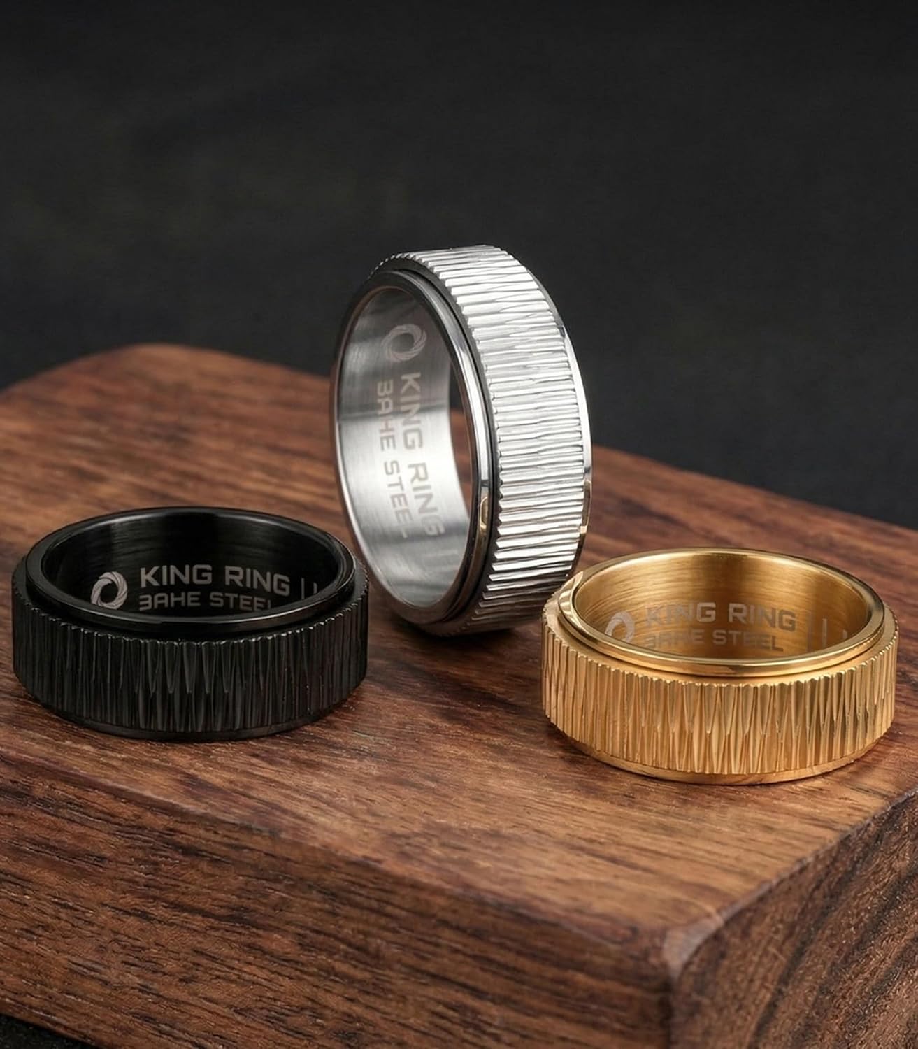 King Ring 8mm Spinner Rings – Twill Stainless Steel Fidget Rings for Men – Designed in USA