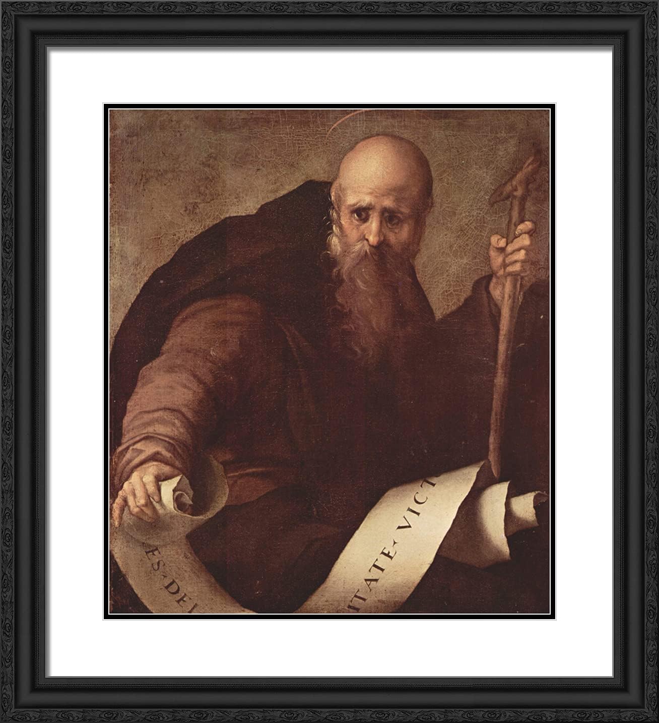 ArtDirect Pontormo, Jacopo 20x22 Black Ornate Framed Art Print with Double Matting Titled: St. Anthony Abbot