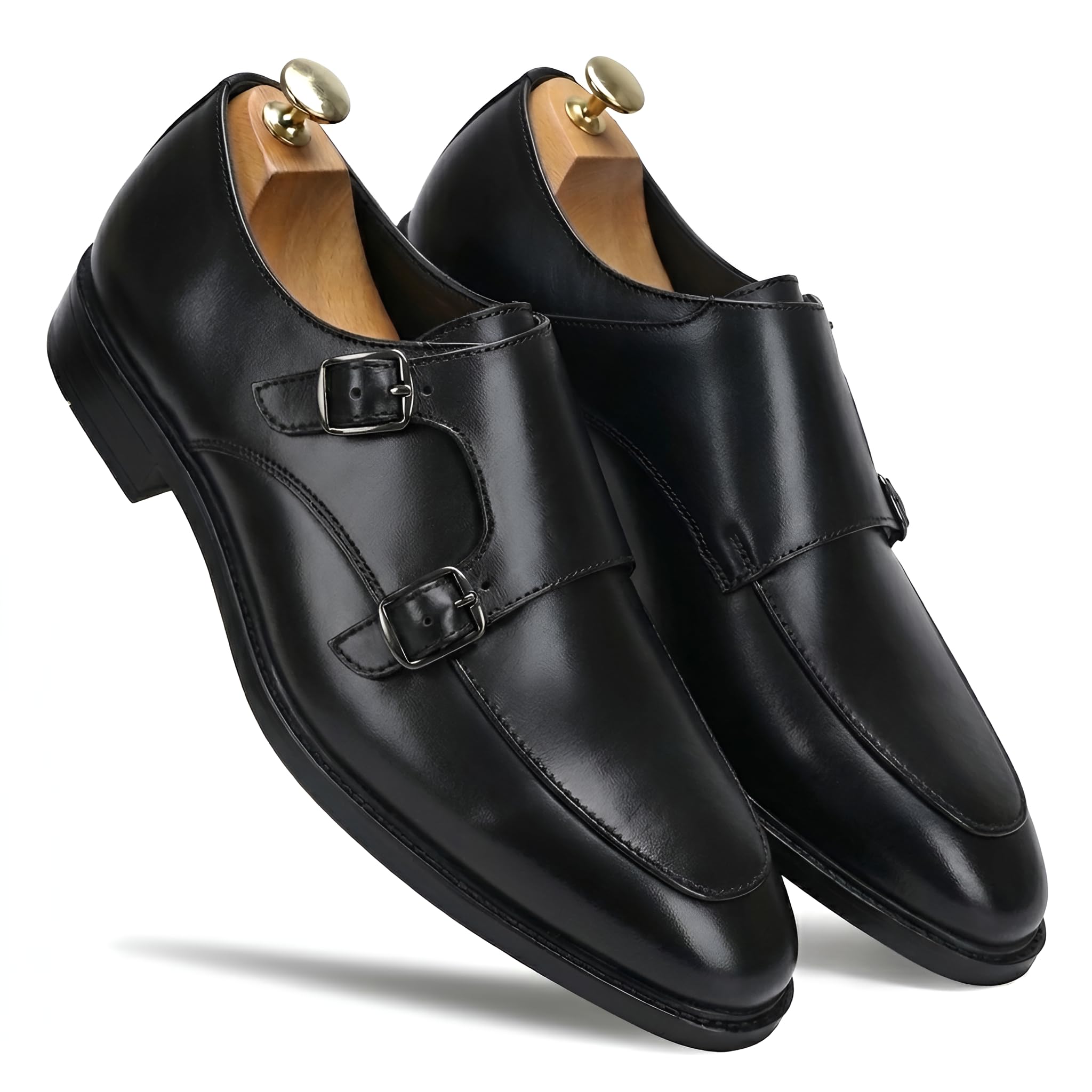 tom hendrix Men's Genuine Leather Double Monk Strap Formal Shoes | Moc Toe Design with Metal Buckles | Office, Business-picture-12