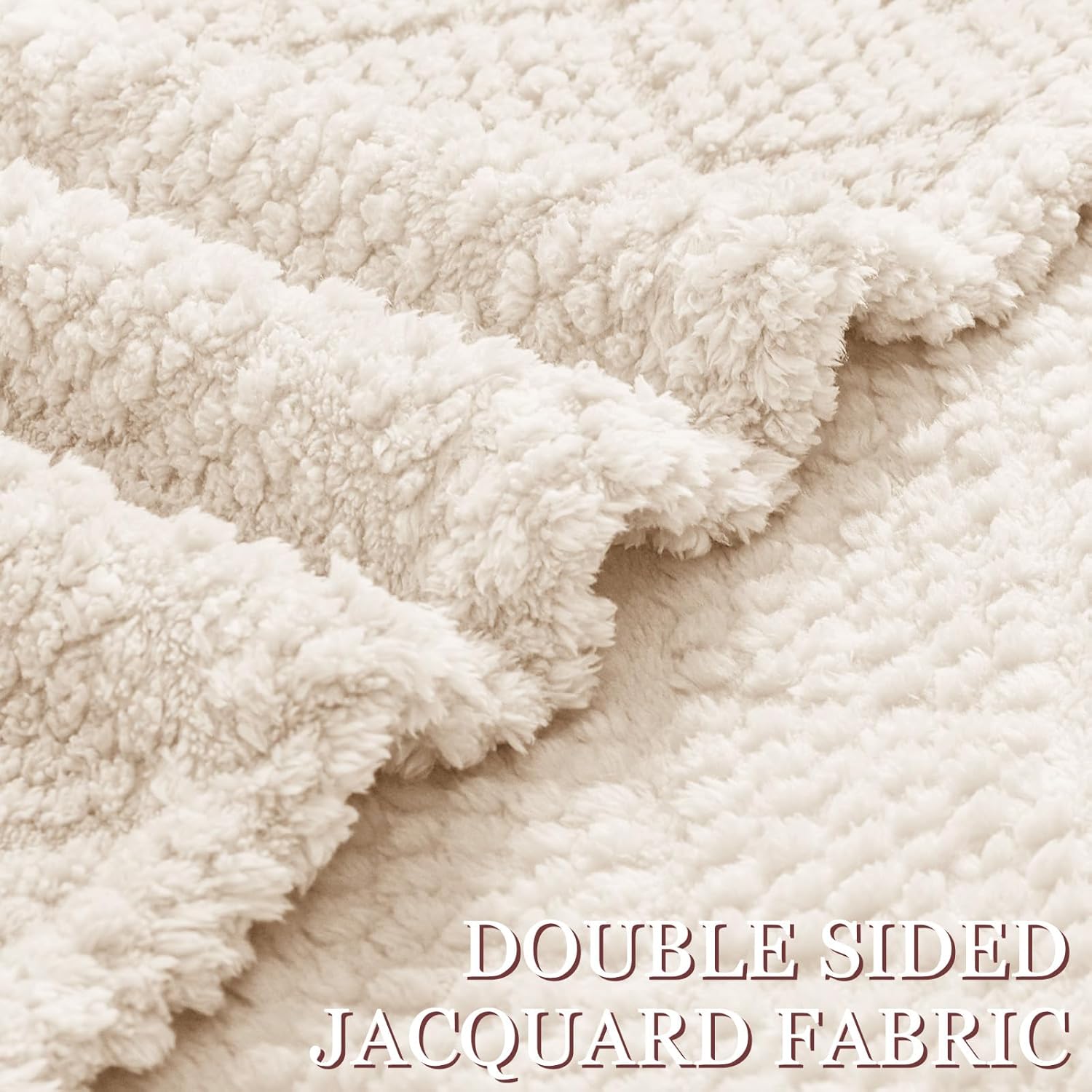 Whale Flotilla Fuzzy Fleece King Size Blanket for Bed, Soft Fluffy Jacquard Waffle Blankets for All Season, Lightweight and Warm, 90x104 Inch, Ivory - Image 5