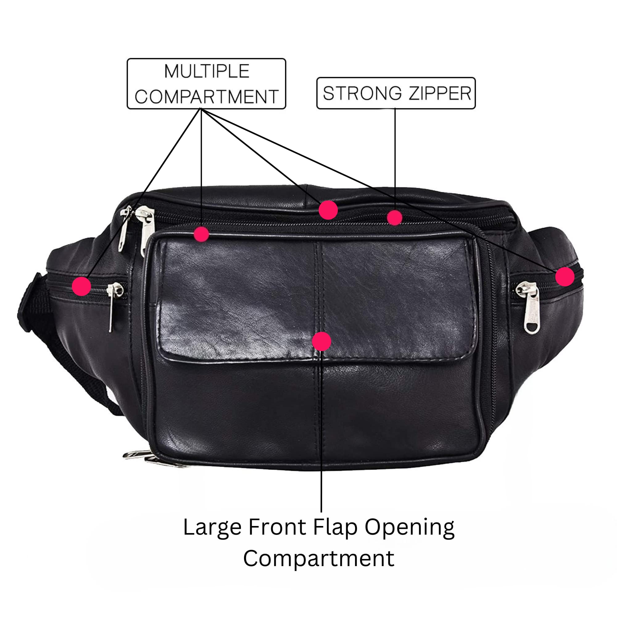 Liberty Leather Torba biodrowa, wiele kieszeni, do użytku na zewnątrz, w podróży, regulowany pasek biodrowy, do chodzenia, jazdy na rowerze, biegania, moda, Czarny, Jeden rozmiar, 515