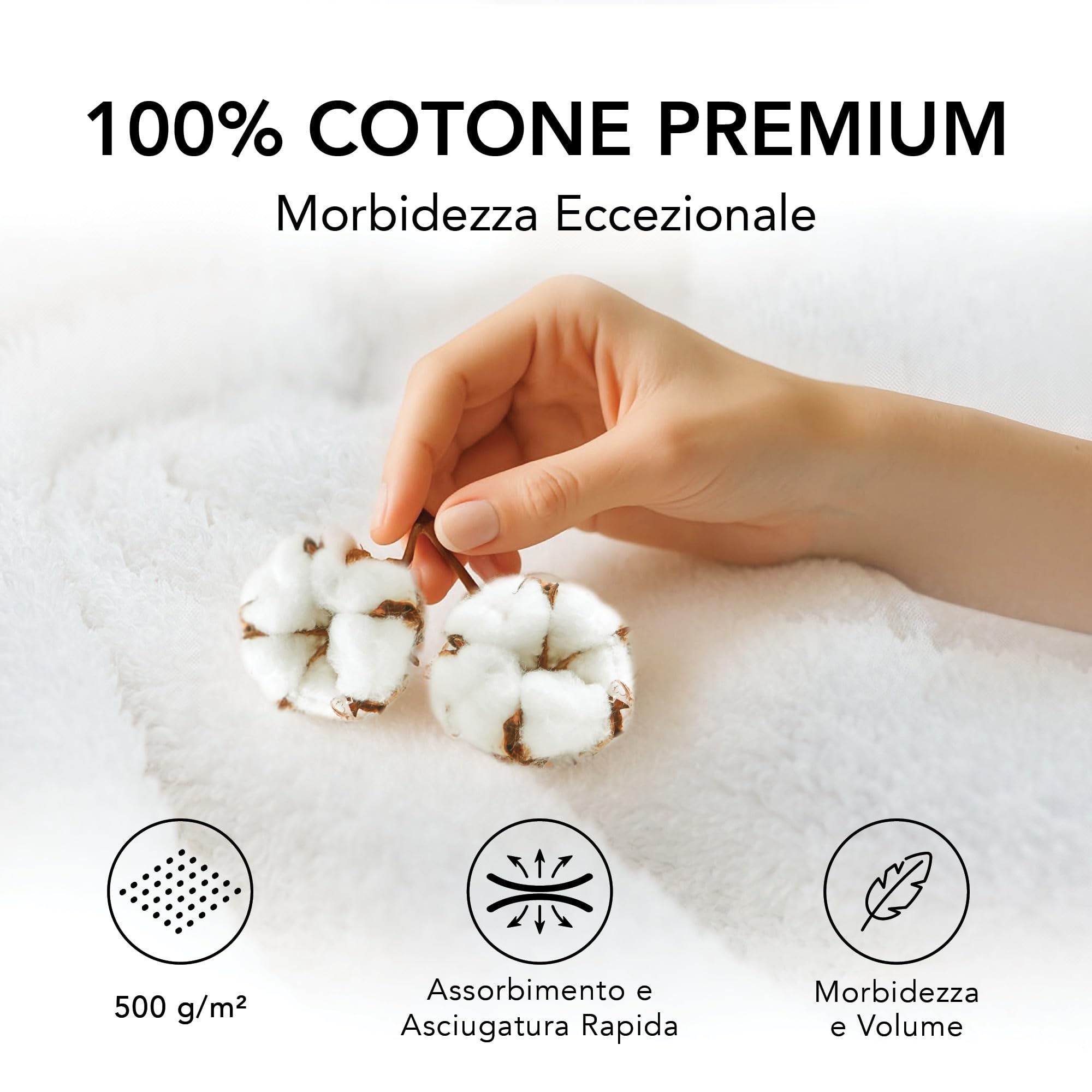 Asciugamani Bagno Grande 90x180 cm | Telo da Bagno e Doccia XXL | 100% Cotone | Spugna Morbido e Assorbente | 500g/m2 | Hotel Spa B&B Sauna | Oeko-TEX | Ôhm | Bianco