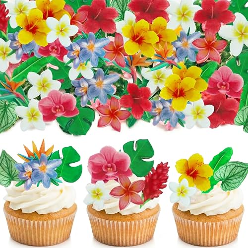 70pcs Edible Flowers Cake Decorations Tropical Hibiscus Flower & Leaf