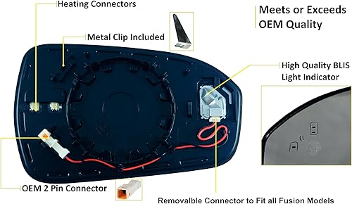 Miniatura 5 de EAP Espejo lateral del conductor compatible con Ford Fusion 2013-2021, calentado con punto ciego sin atenuación automática KS7Z17K707C DS7Z17K707H