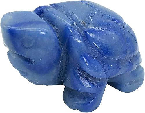 faovramulet Estatua de animal de tortuga de piedra tallada a mano, escultura de estatua de bolsillo, aventurina azul de 1.5 pulgadas