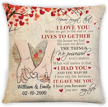 When We Get to The End of Our Lives Together The House Had Cars We Drove Things Couple Pinky Hands Fingerprint, Personalized Square Pillow, Gifts for Him Her from Honey