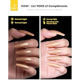 BURANO Reflective Diamond Nail Glitter Gel Polish, 7.3ml Gold Color Holographic Glitters Shiny Gel Polish UV Lamp Required (Fall JL4)