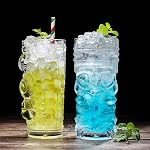 Tiki Glasses Set of 6-420 ml Highball Glasses for Cocktail - Modern Clear Tropical Tiki Cups Tumbler - Mixed Drinking Glass for Hawaiian Tiki Bar Island Party Beverages Iced Tea